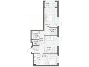 3-к квартира, строящийся дом, 66м2, 9/17 этаж
