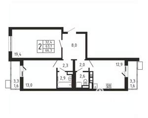 2-к квартира, вторичка, 66м2, 5/9 этаж