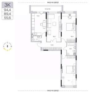 3-к квартира, строящийся дом, 90м2, 6/6 этаж