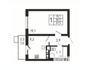 1-к квартира, вторичка, 38м2, 9/9 этаж