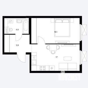 1-к квартира, вторичка, 43м2, 15/25 этаж