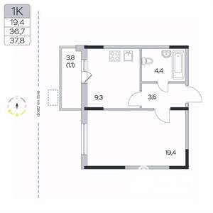 1-к квартира, вторичка, 38м2, 3/9 этаж