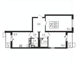 2-к квартира, вторичка, 66м2, 5/9 этаж