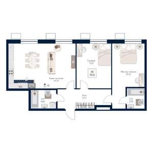 3-к квартира, строящийся дом, 79м2, 8/21 этаж