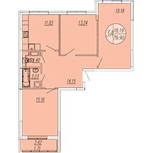 3-к квартира, строящийся дом, 80м2, 4/4 этаж