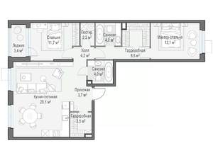 3-к квартира, строящийся дом, 83м2, 9/17 этаж