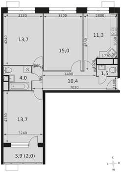 3-к квартира, вторичка, 72м2, 9/9 этаж