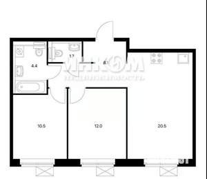 2-к квартира, вторичка, 57м2, 23/25 этаж