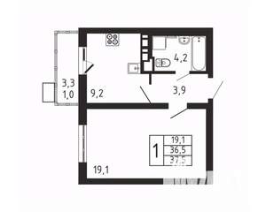 1-к квартира, вторичка, 38м2, 3/9 этаж