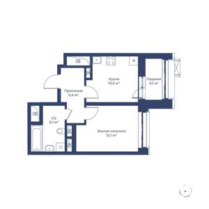 1-к квартира, строящийся дом, 35м2, 8/24 этаж