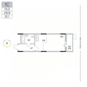 Студия квартира, вторичка, 31м2, 7/9 этаж