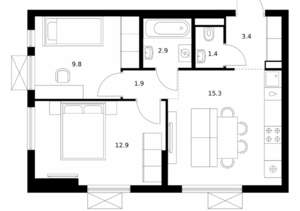2-к квартира, вторичка, 48м2, 15/24 этаж