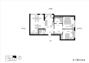 3-к квартира, строящийся дом, 86м2, 14/17 этаж