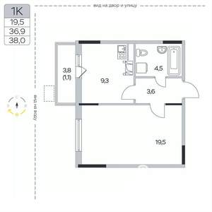 1-к квартира, вторичка, 38м2, 2/9 этаж