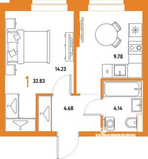 1-к квартира, строящийся дом, 33м2, 8/25 этаж