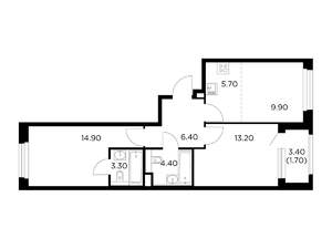 3-к квартира, строящийся дом, 60м2, 6/23 этаж