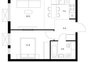 1-к квартира, вторичка, 38м2, 7/24 этаж