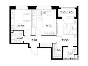 2-к квартира, строящийся дом, 59м2, 12/17 этаж