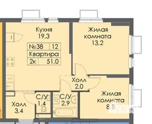 2-к квартира, вторичка, 51м2, 4/25 этаж