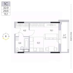 Студия квартира, строящийся дом, 30м2, 6/9 этаж