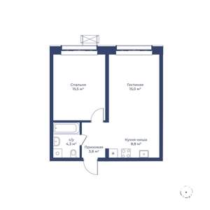 2-к квартира, строящийся дом, 47м2, 1/24 этаж