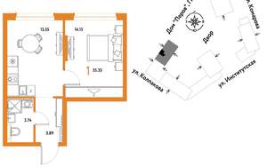 1-к квартира, вторичка, 35м2, 12/6 этаж