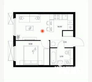 1-к квартира, вторичка, 32м2, 9/25 этаж