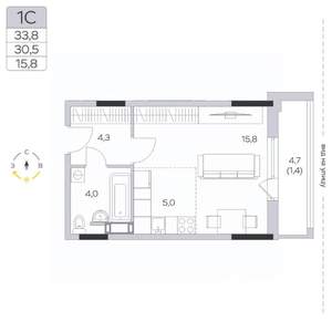 Студия квартира, вторичка, 31м2, 9/9 этаж