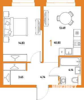 1-к квартира, вторичка, 41м2, 11/25 этаж