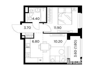 2-к квартира, строящийся дом, 39м2, 11/20 этаж