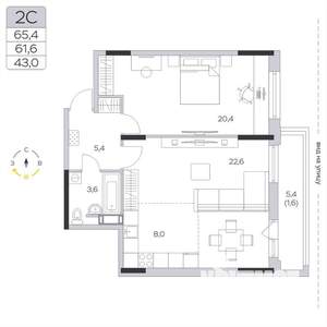 1-к квартира, вторичка, 62м2, 3/9 этаж