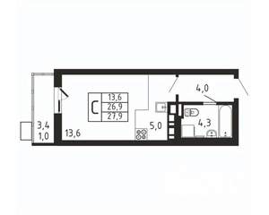 Студия квартира, вторичка, 28м2, 3/9 этаж