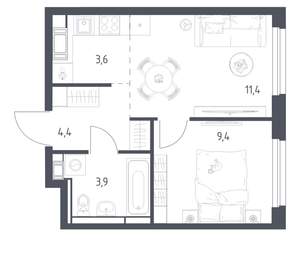 1-к квартира, вторичка, 32м2, 3/17 этаж