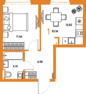 1-к квартира, строящийся дом, 33м2, 19/25 этаж