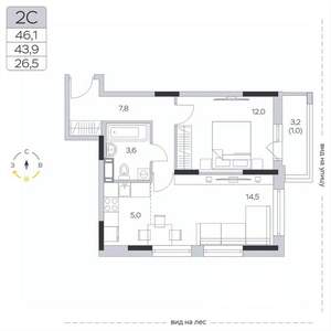 1-к квартира, вторичка, 44м2, 7/9 этаж