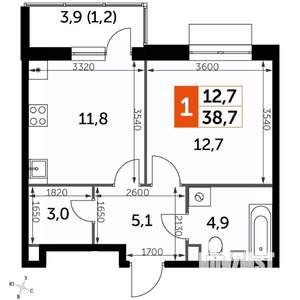 1-к квартира, вторичка, 39м2, 5/17 этаж