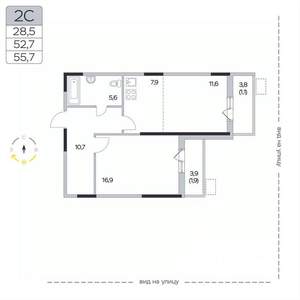 2-к квартира, вторичка, 56м2, 7/9 этаж