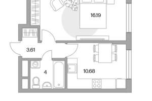 1-к квартира, вторичка, 35м2, 4/6 этаж
