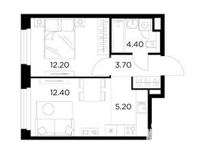 2-к квартира, строящийся дом, 38м2, 12/17 этаж