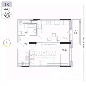 1-к квартира, вторичка, 42м2, 9/9 этаж
