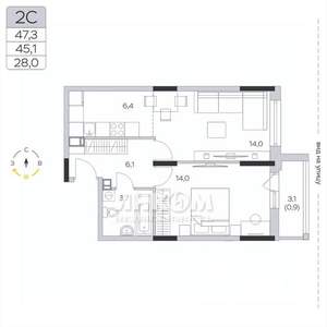 1-к квартира, вторичка, 45м2, 9/9 этаж