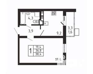 1-к квартира, вторичка, 38м2, 2/9 этаж
