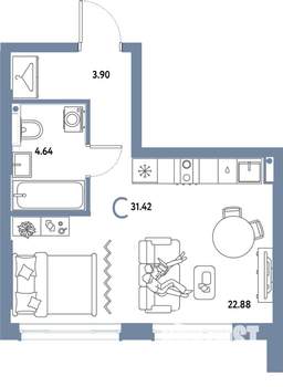 Студия квартира, строящийся дом, 31м2, 3/25 этаж