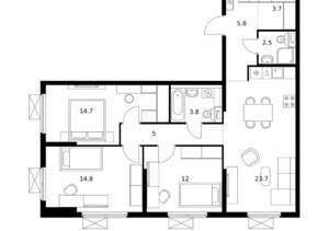 3-к квартира, вторичка, 86м2, 21/25 этаж