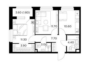 2-к квартира, строящийся дом, 54м2, 11/12 этаж