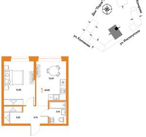 1-к квартира, вторичка, 41м2, 17/6 этаж