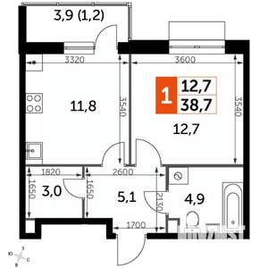 1-к квартира, вторичка, 39м2, 5/9 этаж