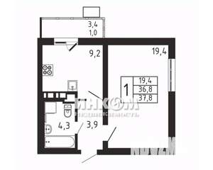 1-к квартира, вторичка, 38м2, 4/9 этаж
