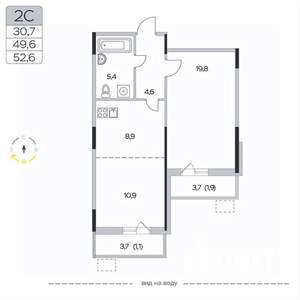 2-к квартира, вторичка, 53м2, 4/9 этаж