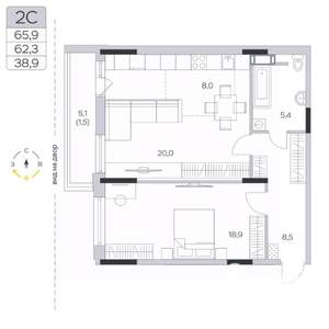 1-к квартира, строящийся дом, 62м2, 8/9 этаж